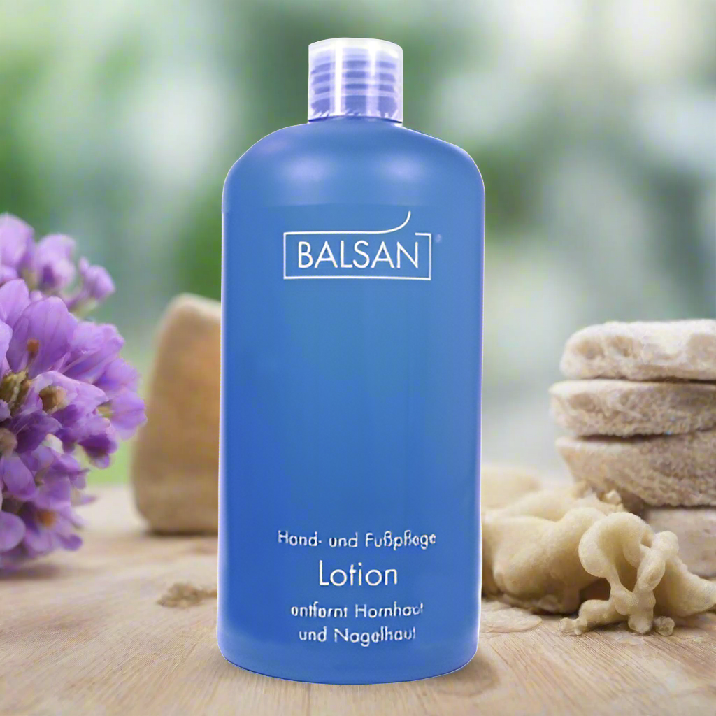 Balsan Footcare Lotion applied on cracked, dry heels