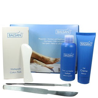 "Image of a Balsan foot care kit, including various products like creams, and lotions, designed to provide effective and nourishing foot care for soft and healthy feet."